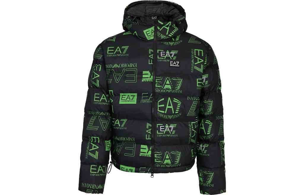 Emporio Armani EA7 All-Over Logo Hooded Down Jacket Men’s Dark Green 6LPB05-PN9FZ-11067