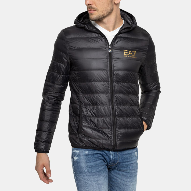 Cheap 安普里奥·阿玛尼EA7黑金连帽羽绒夹克带徽标印花 8NPB02-PN29Z-00208