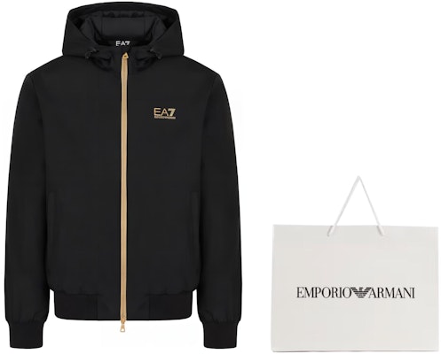 EMPORIO ARMANI EA7 Jaket Hitam Berhud Zip Kapas dengan Cetakan Logo. 8NPB21-PNFZZ-0208 1