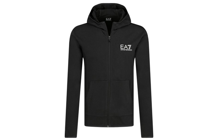 Emporio Armani EA7 Black Casual Solid Hooded Zipper Hoodie 3GPM22-PJ05Z