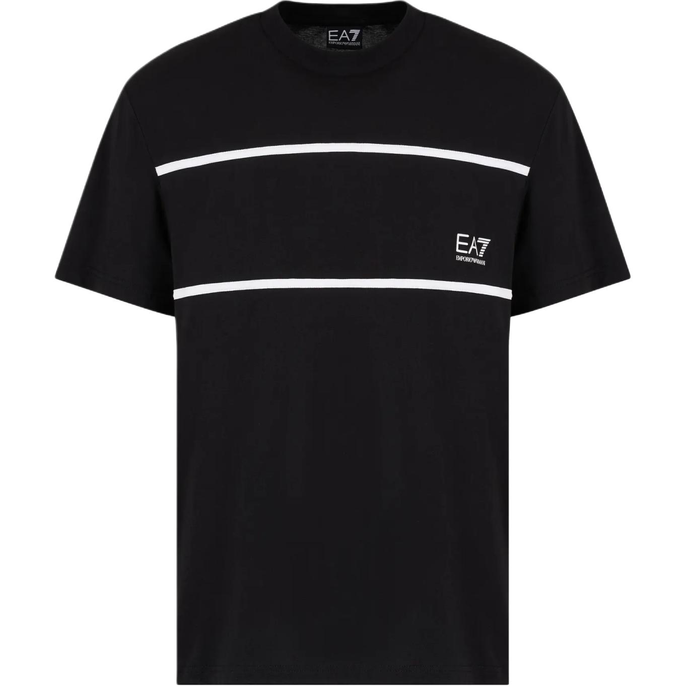 EMPORIO ARMANI EA7 Black Colorblock Logo Print Crewneck T-Shirt SS24 6DPT47-PJTJZ-1200
