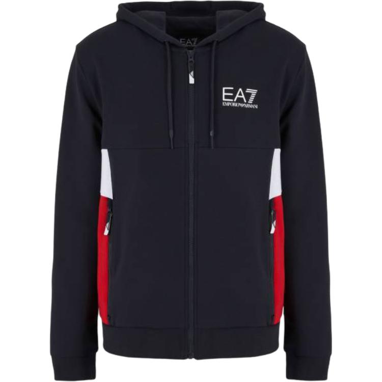 Emporio Armani EA7 Black Colorblock Logo Print Zip Hoodie Jacket 3DPM15-PJLIZ-1578