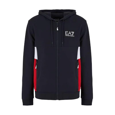 Emporio Armani EA7 Black Colorblock Logo Print Zip Hoodie Jacket 3DPM15-PJLIZ-1578