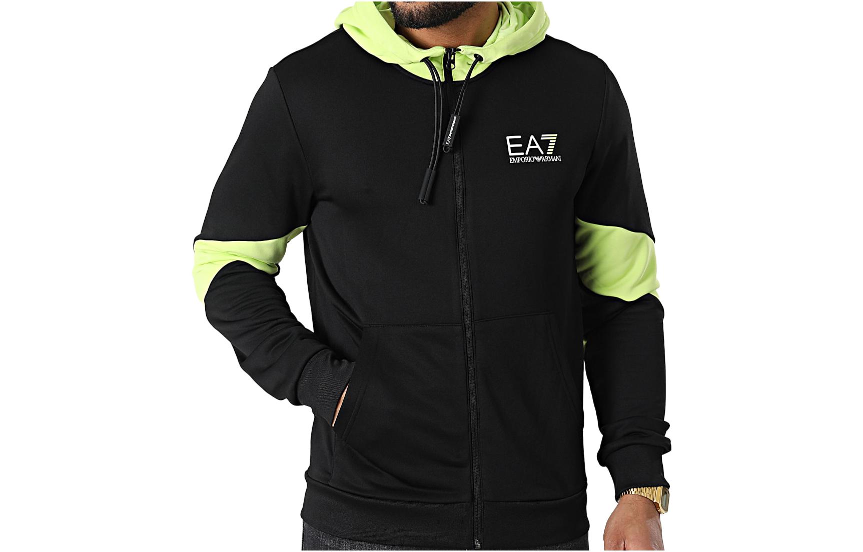 Emporio Armani EA7 Black Colorblock Zip-Up Hoodie 3LPM14-PJ16Z-1200