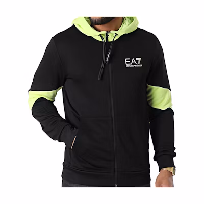 Emporio Armani EA7 Black Colorblock Zip-Up Hoodie 3LPM14-PJ16Z-1200