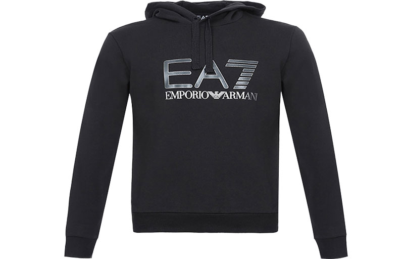 Emporio Armani EA7 Black Cotton Hoodie Long Sleeve Sweatshirt 6ZPM44-PJ07Z-12000