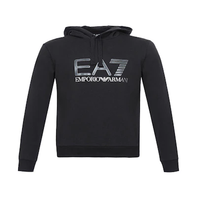 Emporio Armani EA7 Black Cotton Hoodie Long Sleeve Sweatshirt 6ZPM44-PJ07Z-12000