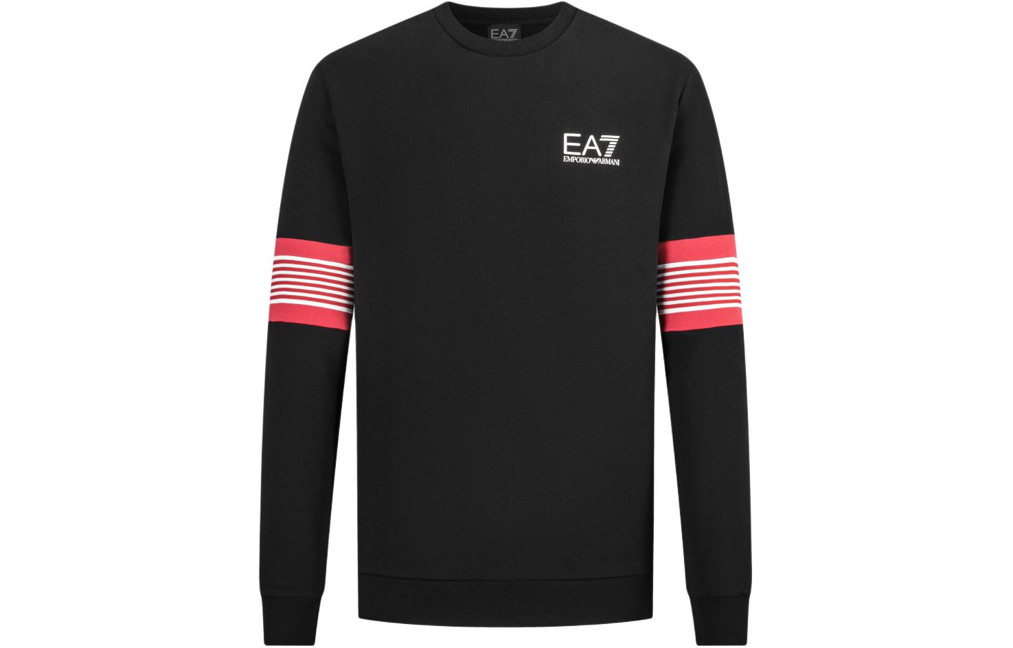 Emporio Armani EA7 Black Crewneck Sweatshirt with Stripe Letter Print 6RPM56-PJ07Z-1200