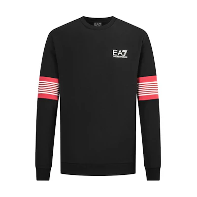 Emporio Armani EA7 Black Crewneck Sweatshirt with Stripe Letter Print 6RPM56-PJ07Z-1200