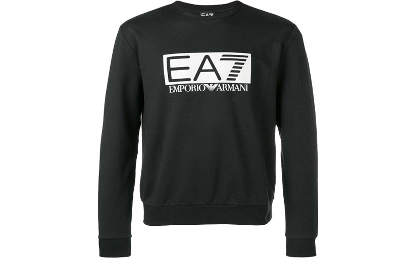 Emporio Armani EA7 Black Crewneck Sweatshirt with Letter Print 3GPM60-J05Z-1200