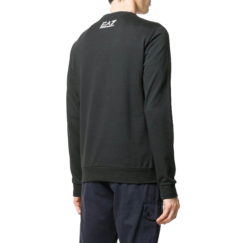 Shop Emporio Armani EA7 黑色圓領長袖印字母數字衛衣 3HPM27-PJ05Z-1200
