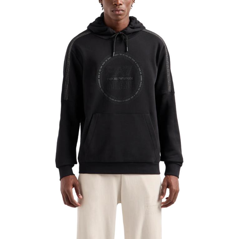 Lookbook Emporio Armani EA7 Hoodie Logo Hitam Lengan Panjang Sweatshirt Lelaki 3DPM65-PJTKZ-1200