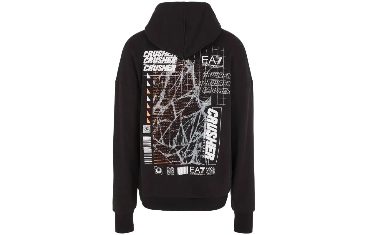 Emporio Armani EA7 Black Drawstring Sweatshirt with Letter Print 6RPM44-PJSAZ-1200