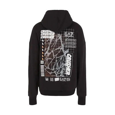 Emporio Armani EA7 Black Drawstring Sweatshirt with Letter Print 6RPM44-PJSAZ-1200
