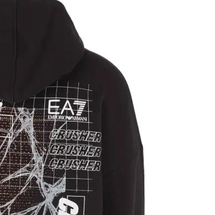 Cheap Emporio Armani EA7 黑色字母印花抽繩衛衣 6RPM44-PJSAZ-1200