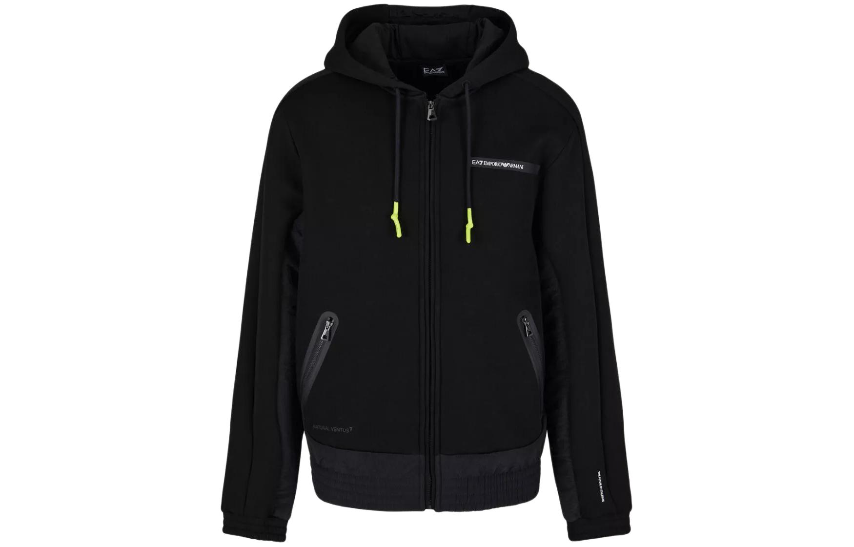 Emporio Armani EA7 Black Fitted Hoodie Jacket with Logo Patch 3DPM19-PJUXZ-1200