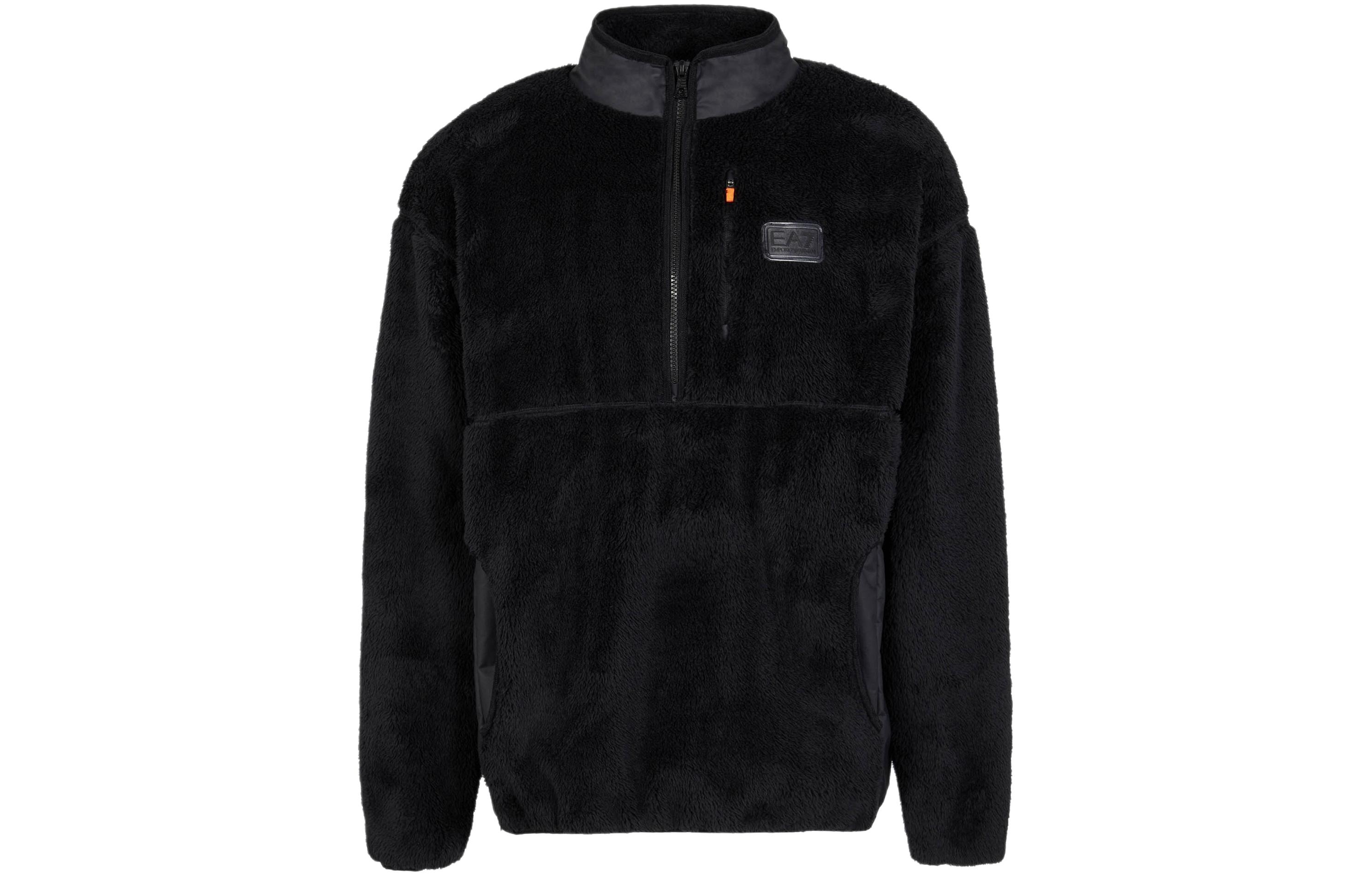 Emporio Armani EA7 Black Half-Zip Fleece Relaxed Sweatshirt 6RPM47-PJSFZ-1200