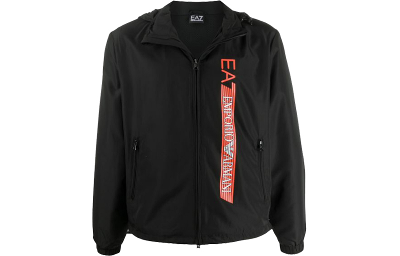 Emporio Armani EA7 Black Hooded Jacket with Colorblock Logo Print 3HPB02-PN28Z-1200