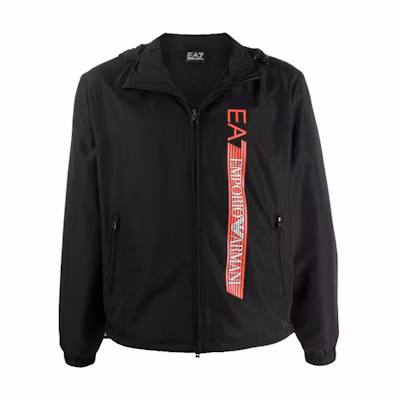 Emporio Armani EA7 Black Hooded Jacket with Colorblock Logo Print 3HPB02-PN28Z-1200