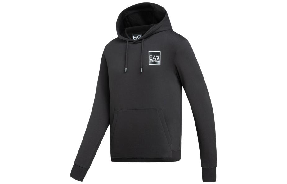 Shop Emporio Armani EA7 黑色連帽印字衛衣 SS22 3LPM51-PJEQZ-1200
