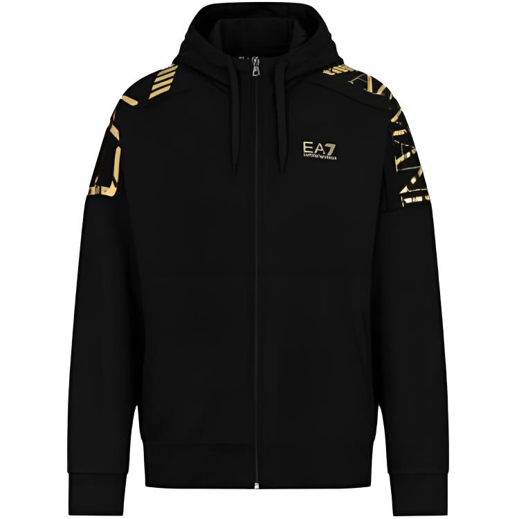Emporio Armani EA7 Black Hoodie Jacket with Letter Print 6RPM24-PJHLZ-0208