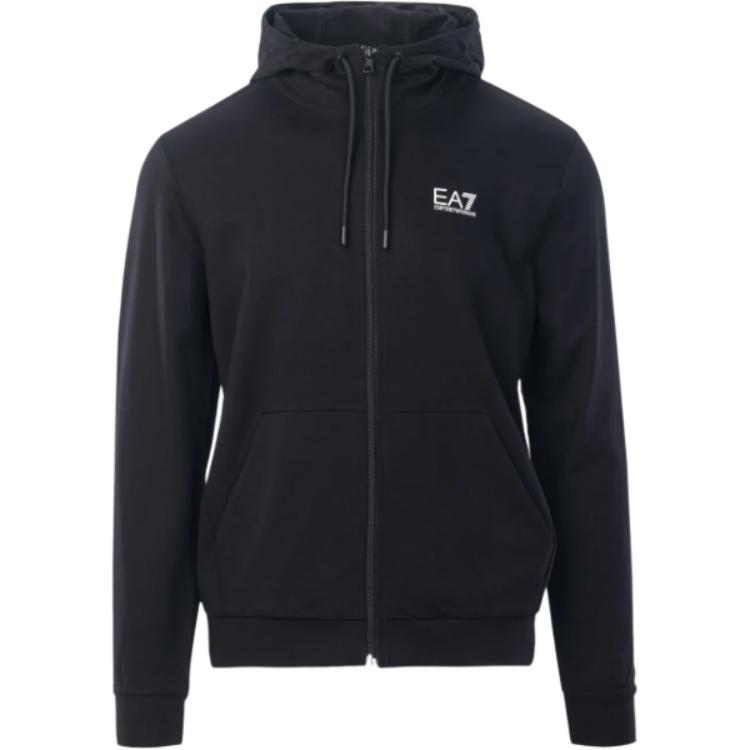 Emporio Armani EA7 Black Hoodie Jacket with Letter Print and Zipper 6RPM53-PJ05Z-0200