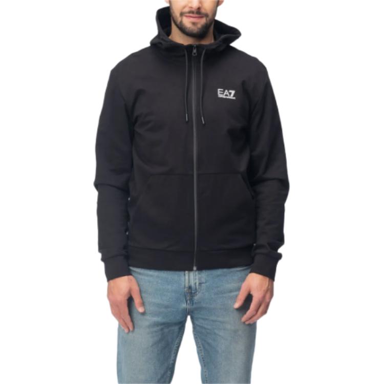 Purchase Emporio Armani EA7 黑色連帽外套附字母印花與拉鍊 6RPM53-PJ05Z-0200