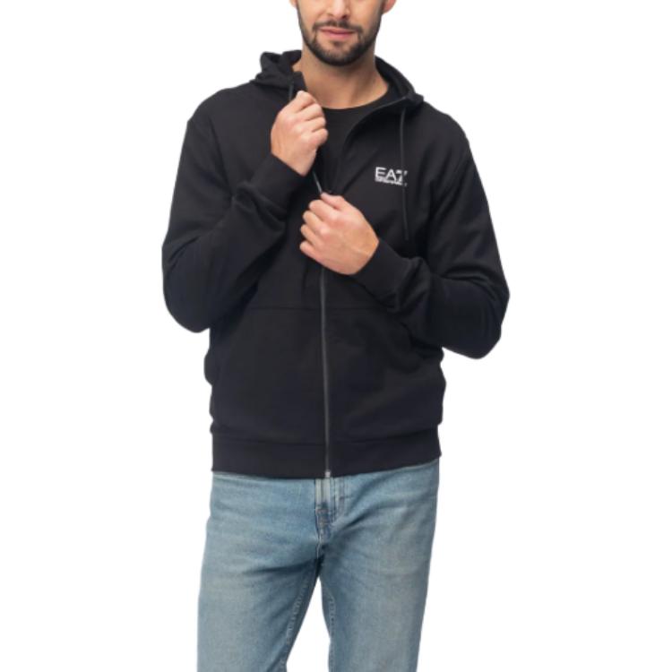 Sizing Emporio Armani EA7 黑色連帽外套附字母印花與拉鍊 6RPM53-PJ05Z-0200