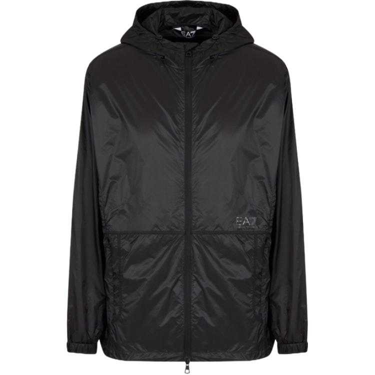 Emporio Armani EA7 Black Hoodie Jacket with Logo Print and Zipper Front 7M0002-38AF1-3407