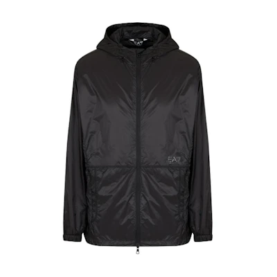 Emporio Armani EA7 Black Hoodie Jacket with Logo Print and Zipper Front 7M0002-38AF1-3407