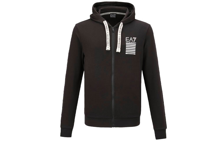 Emporio Armani EA7 Black Hoodie Jacket with Minimal Logo Design 3HPM12-PJ5BZ-1200