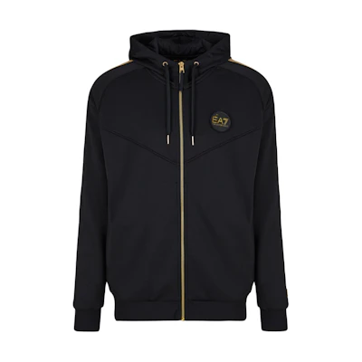 Emporio Armani EA7 Black Hoodie Logo Print Zip Jacket SS24 3DPM81-PJMTZ-1200