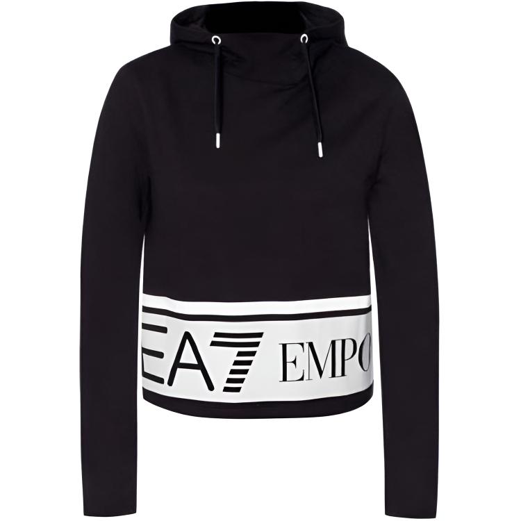 Emporio Armani EA7 Black Hoodie with Color-Block Lettering Design 6ZTM09-TJ39Z-1200