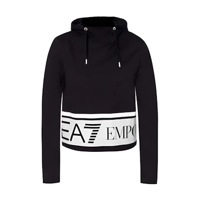 Emporio Armani EA7 Black Hoodie with Color-Block Lettering Design 6ZTM09-TJ39Z-1200