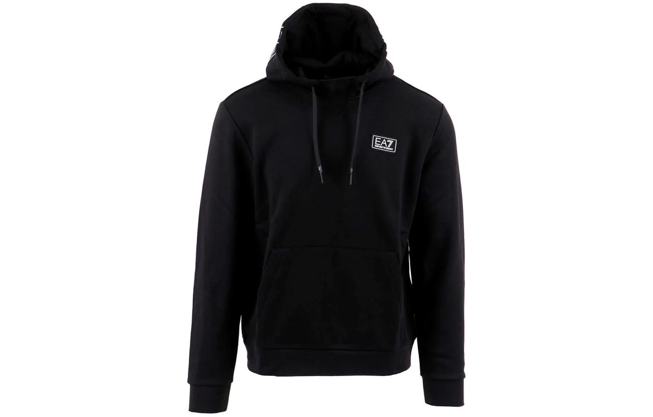 Emporio Armani EA7 Black Hoodie with Letter Logo Print and Drawstring 6RPM15-PJ07Z-1200