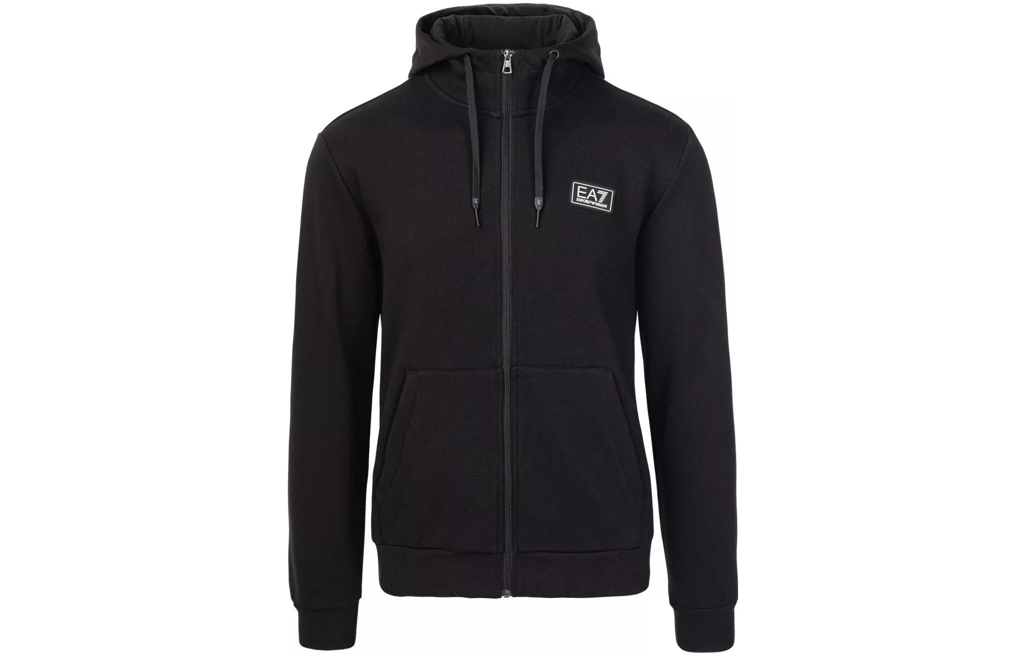 Emporio Armani EA7 Black Hoodie with Letter Print and Zip-Up Design 6RPM81-PJ07Z-1200