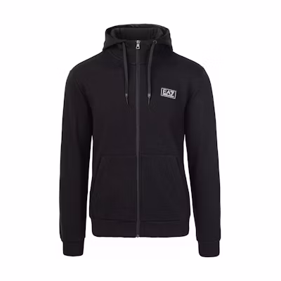 Emporio Armani EA7 Black Hoodie with Letter Print and Zip-Up Design 6RPM81-PJ07Z-1200