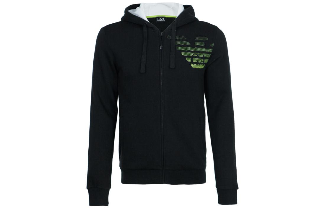 Emporio Armani EA7 Black Hoodie with Logo and Fleece Lining 6GPM20-PJ07Z-1200
