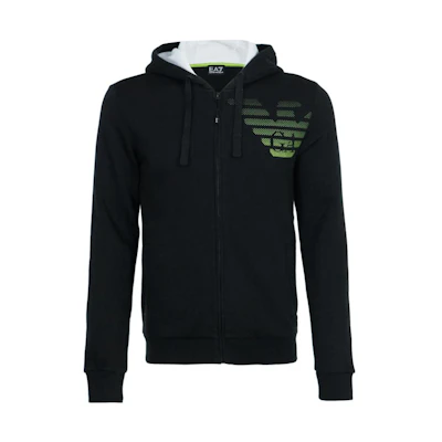Emporio Armani EA7 Black Hoodie with Logo and Fleece Lining 6GPM20-PJ07Z-1200