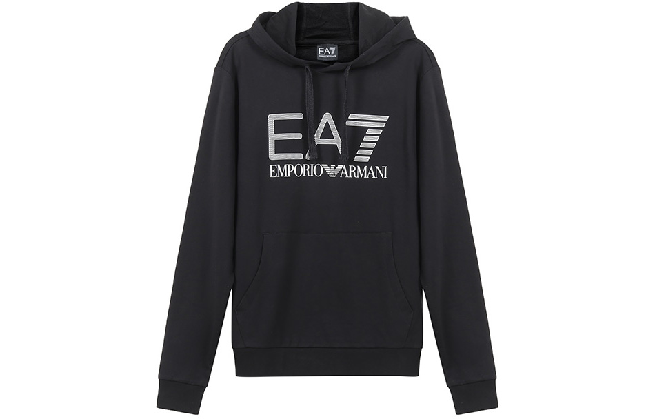 Emporio Armani EA7 Black Hoodie with Logo and Front Pocket Design 3KPM62-PJ05Z-1200