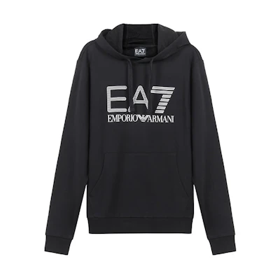 Emporio Armani EA7 Black Hoodie with Logo and Front Pocket Design 3KPM62-PJ05Z-1200