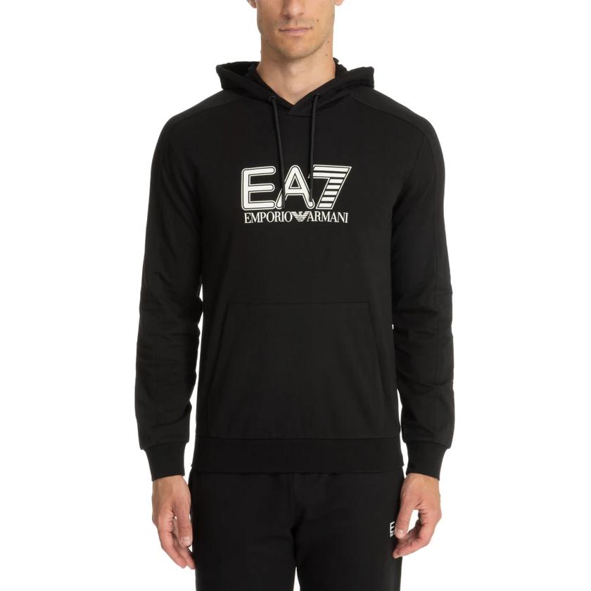 Emporio Armani EA7 Black Hoodie with Logo and Lettering Design 6DPM62-PJVRZ-1200