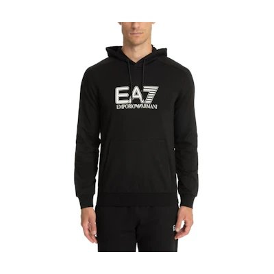 Emporio Armani EA7 Black Hoodie with Logo and Lettering Design 6DPM62-PJVRZ-1200