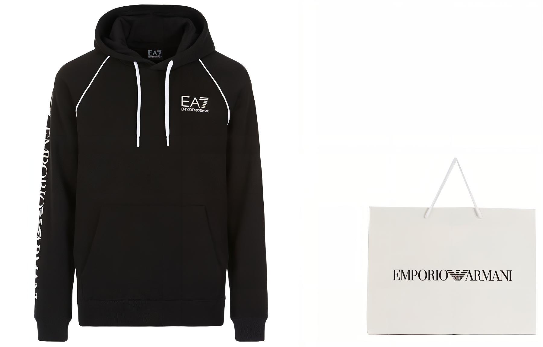 Shop Emporio Armani EA7 Hoodie Hitam dengan Rekaan Logo 6KPM74-PJ07Z-1200