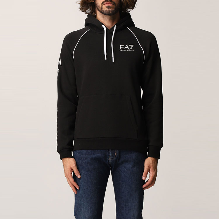 Purchase Emporio Armani EA7 Hoodie Hitam dengan Rekaan Logo 6KPM74-PJ07Z-1200