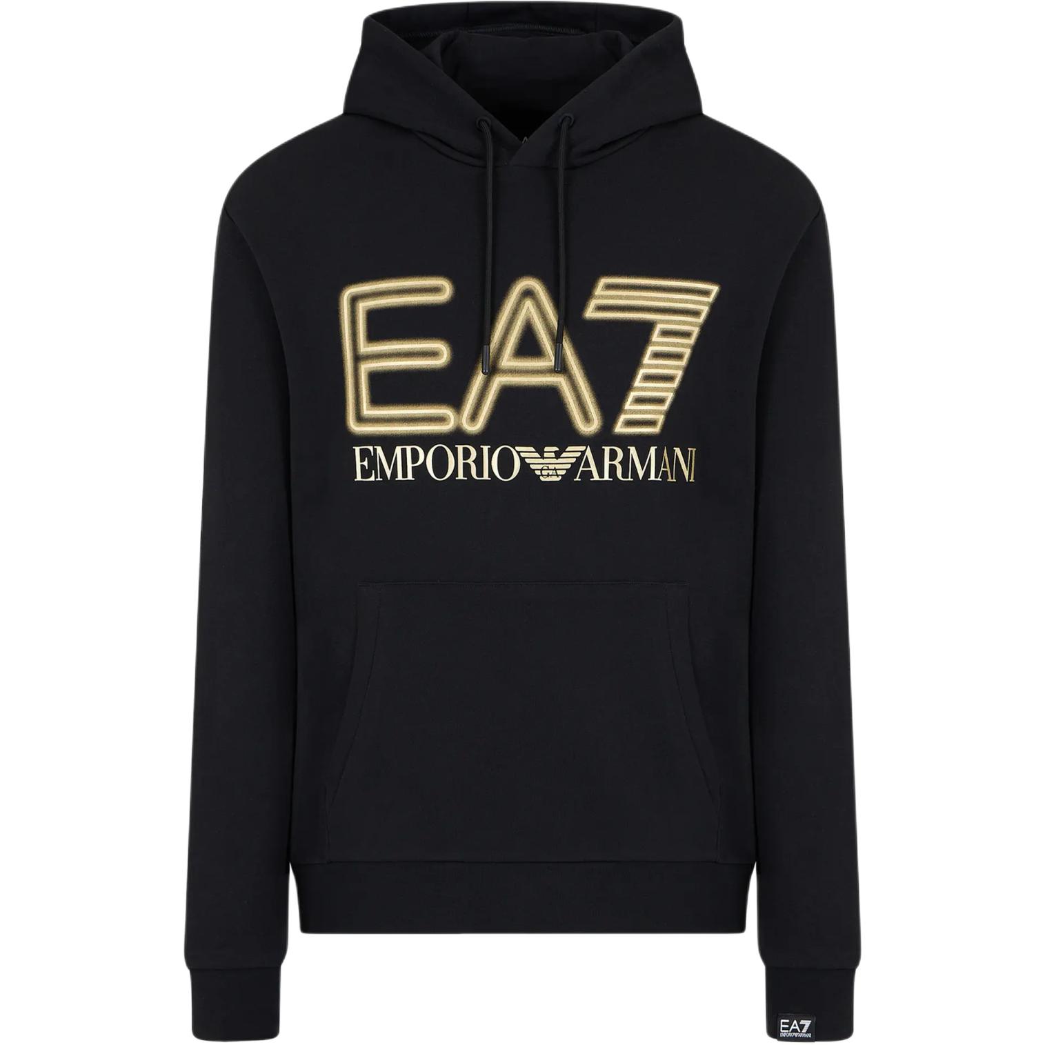 Emporio Armani EA7 Black Hoodie with Logo Print - Long Sleeve Pullover 3DPM64-PJSHZ-0208
