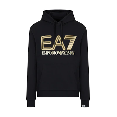 Emporio Armani EA7 Black Hoodie with Logo Print - Long Sleeve Pullover 3DPM64-PJSHZ-0208