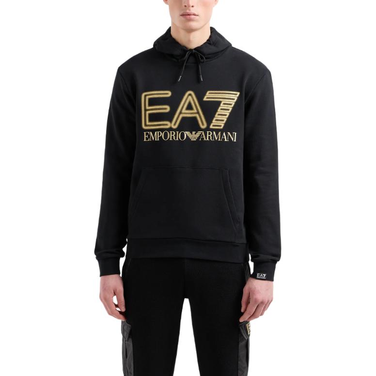 Lookbook Emporio Armani EA7 Hoodie Hitam dengan Logo - Baju Sejuk Lengan Panjang 3DPM64-PJSHZ-0208