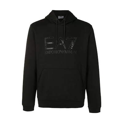 Emporio Armani EA7 Black Hoodie with Logo Print and Rhinestone Design 3LPM91-PJARZ-1200