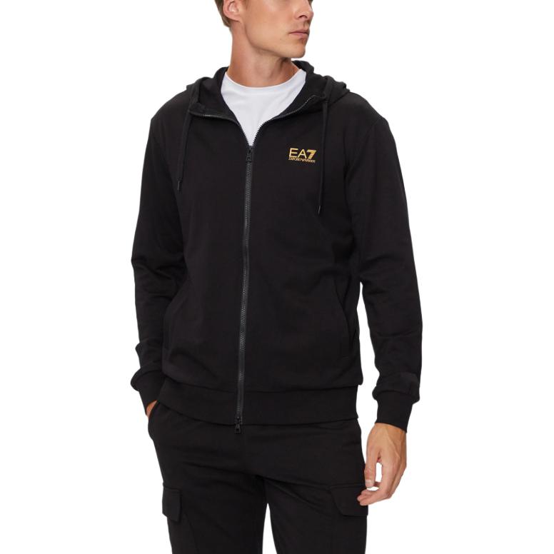 Emporio Armani EA7 Black Hoodie with Logo Print and Zipper 8NPM33-PJVRZ-0208